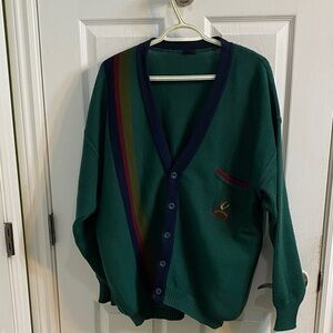 Vintage 80s retro long oversized Riviera cardigan green wild goose men size XL